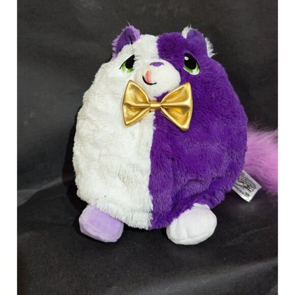 Misfittens Get Meowt! Purple & White Kitten  cat Gold Bowtie Round Plush Toy 9" - Picture 4 of 7